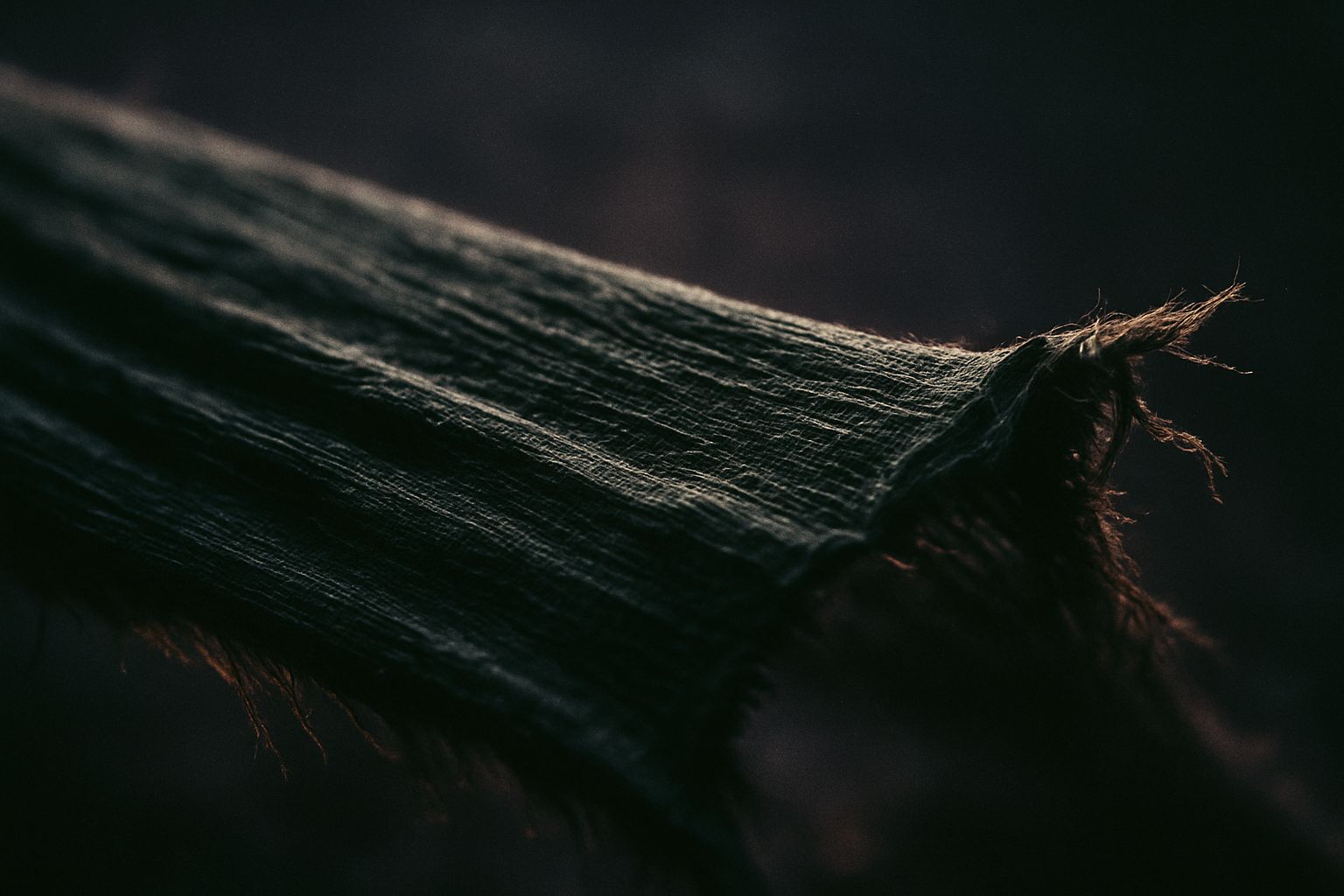 Weathered textile under tension with cinematic lighting and subtle purple-pink hues, representing dynamic balance.